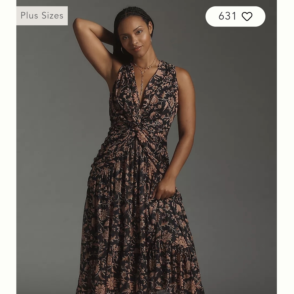 Plus Size Black Floral Twist-Front Maxi Dress